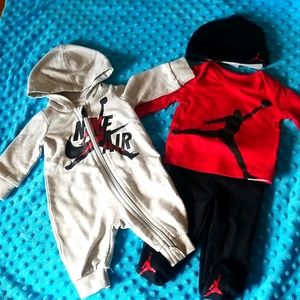 Newborn Nike Air hoodie onesie and Jordan outfit with a hat
